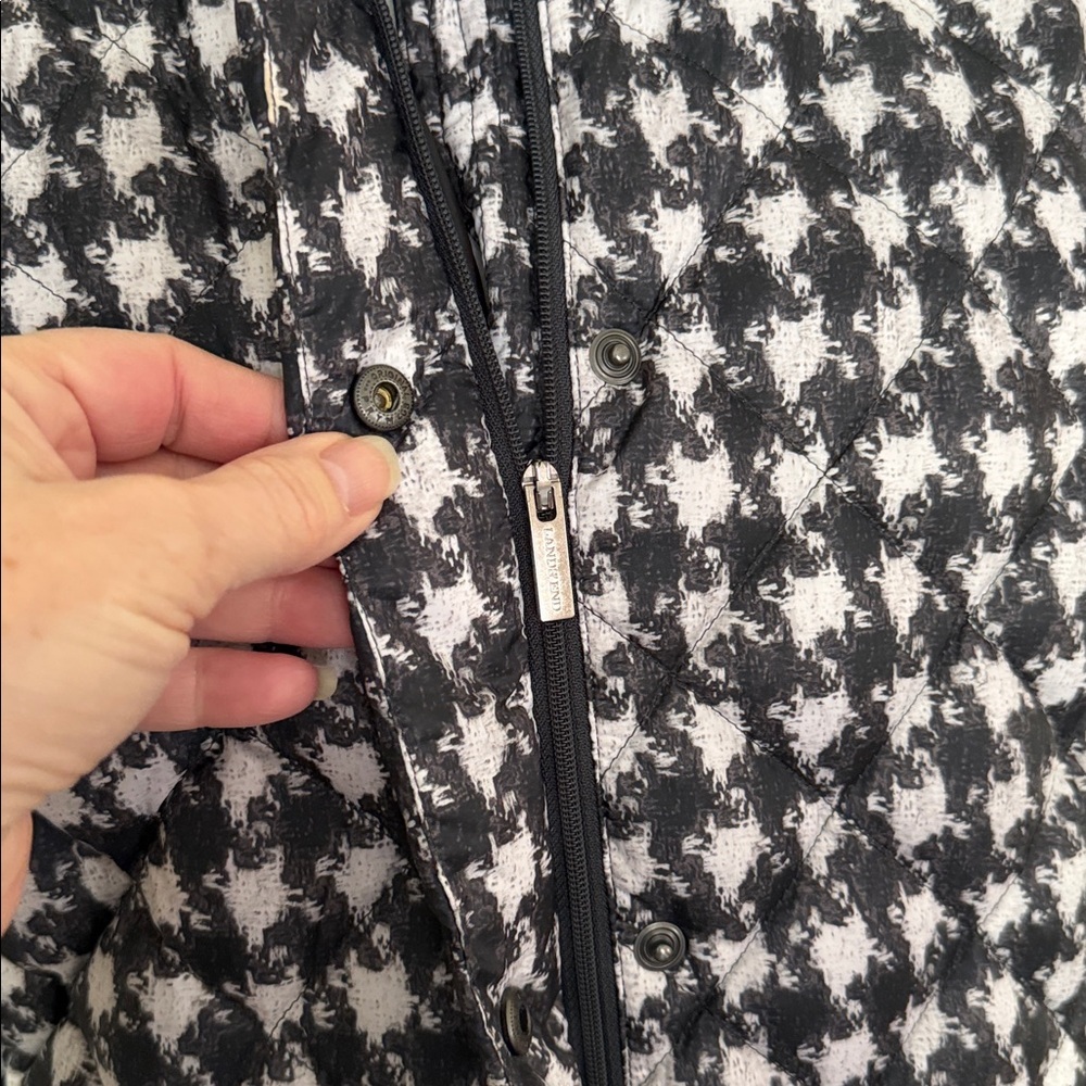 Lands’ End Houndstooth Down Puffer Coat Zip & Snap Front Pockets Petite 14-16 - Picture 7 of 13